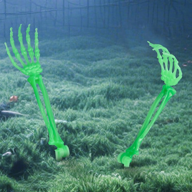 AOFOX Halloween Realistic Skeleton Stakes Zombie Ghost Arm Stake Severed Plastic Glow in Dark Skeleton Hands Yard Signs for Halloween Props Decorations (2 Pcs Green) - Image 1